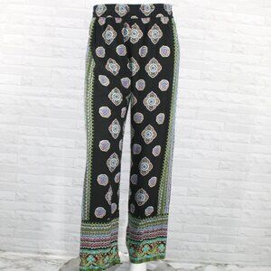 Cynthia Rowley Black Patterned Wide Leg Pants